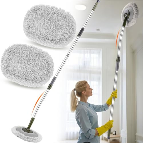 Wall Cleaner, Max 71'' Wall Mop with Long Handle,Ceiling Dust Mop with 15° Labor-Saving Extension Pole,Baseboard Duster Washer Scrubber,Floor/Window/Wall Cleaning Brush,Roof Cleaning Tool Gray