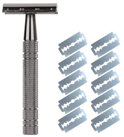 Rasierhobel, Glide 2.0 Rasierer, Metallrasierer mit 10 Rasierer-Nachfüllpackungen, wiederverwendbar, manuelle Razoren für Damen, für Beine, Arme, Achsel-Bikini (schwarz)