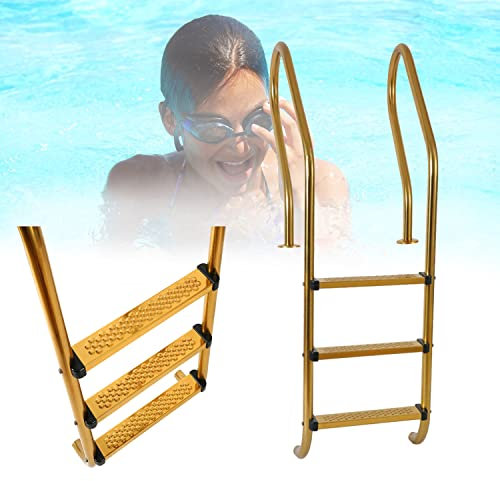 GXXINGIN Gold Pool Ladder, 304 Stainless Steel Underground Swimming Pool Stairs,Preventing Slips Steps, Pool Handrail Ladder 3/4/5/6 Steps, Easy Install (3 steps)