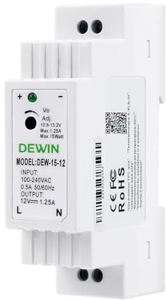 Wattive Fuente de alimentación de red 12 V 1,25 A 15 W transformador conmutado 220 V 12 V, AC a DC Alimentador de conmutación DIN Rail Entrada AC 100 V-240 V Salida DC 12 V Salida para automatización