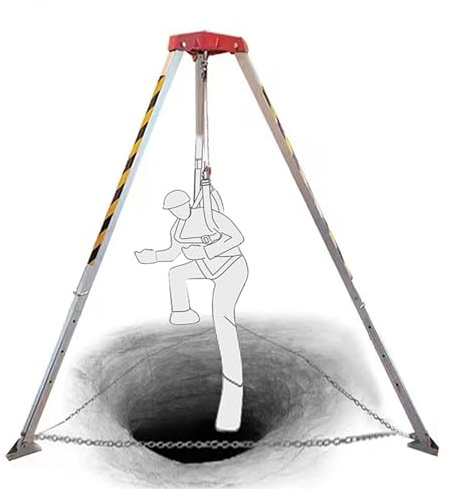 Heavy Duty Rescue Tripod for Firefighting Lifting & Confined Space Use Stretchable Manhole Rescue Stand with Fall Arrest System Emergency Rescue Equipment