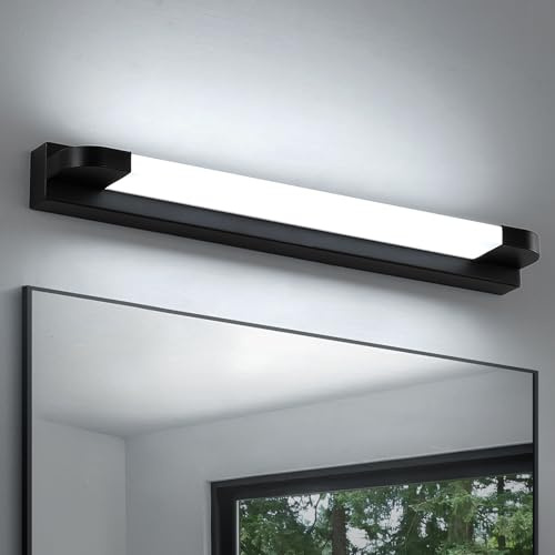 ECOBRT Lampe LED pour Miroir Salle de Bain 42CM 7W 420LM, Éclairage Armoire Noir IP20 Étanche, Applique Murale, Luminaire Moderne (6000, Kelvin)