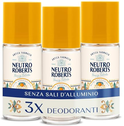Neutro Roberts Essenze Italiane, Deodorante Roll-on Siracusa, Olio Arancia e Fiori di Sale, Zero Macchie, 3x50ml - Esclusiva Amazon