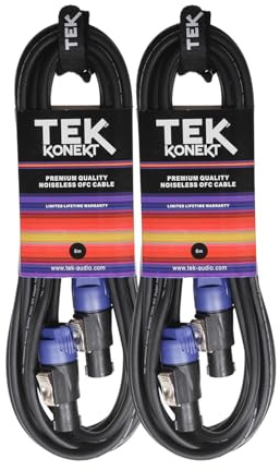 TEK audio Professional Speaker Cable 2x1.5mm – Rean Speakon Connectors, Oxygen-Free Copper (OFC), Durable PA System Cable for DJs, Live Sound & Studio (2 x 6m)