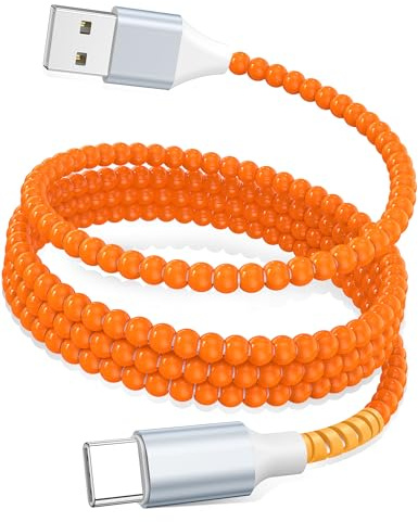 AIAUXAI USB C Cable 2M USBA to USB C Cute Beaded Charger Cord&CarPlay Cable | Car Charger Cord for iPhone 17 16 Pro Max 15/iPad Air 10 11 A16/Samsung S26 S25 S24 Beaded Phone Charger Women Girls,Orange