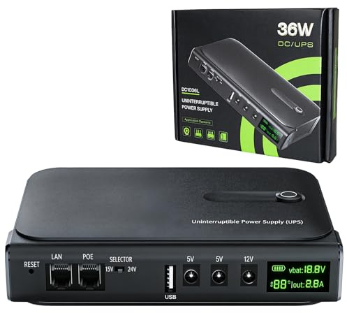 36W DC UPS, Mini Uninterruptible Power Supply with 6 Output Ports | for Routers Cameras Monitors（battery not include）