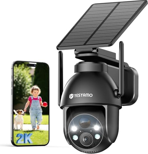 YESYAMO 2K 3MP Überwachungskamera Aussen Solar, 360° PTZ Kamera Aussen Akku