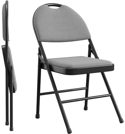Klappstuhl 2er-Set, Leinenstoff Gepolstert Für Sitz Und Rücken, Stapelbarer Metall-Klappsessel, Gartenstuhl & Gästestuhl Für Veranstaltung Büro Wohnzimmer Esszimmer Balkon, Bis 160 kg, Schwarz-Grau