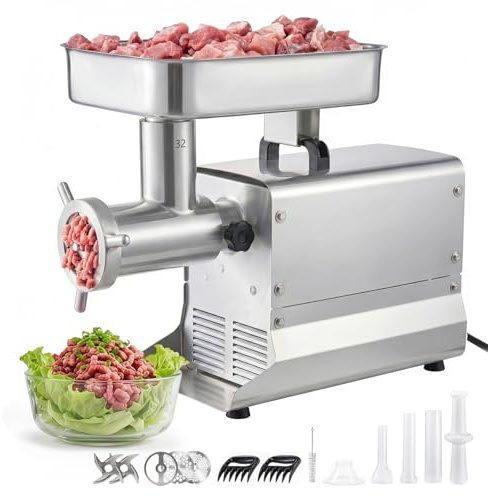 VEVOR Commercial Meat Grinder, 21 Lbs/Min Capacity, #32 Electric Meat Mincer with 3 Plates, 3 Sausage Stuff Tubes, 1100W/1.5HP Stainless Steel Sausage Maker for Home Kitchens & Restaurants, ETL Listed