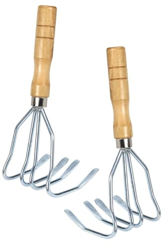 GAROZATION Rastrello per Vongole 2 Pezzi Manico Ergonomico Antiscivolo in Legno e Acciaio Inox per Raccolta Frutti di Mare sulla Spiaggia