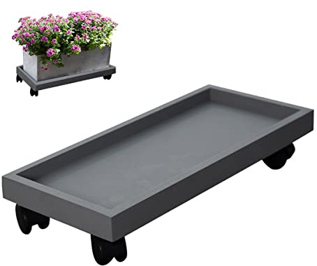 Rörliga växtbrickor, rektangulär växtvagn med hjul, trädgårdsväxtvagn, robust, flyttbar blomkrukpall för inomhus- och utomhusbruk på hjul (färg: grå, storlek: 32 x 15 cm)
