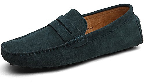 Jamron Män Mocka Läder Penny Loafers Mockasin Tofflor Grön EU46.5