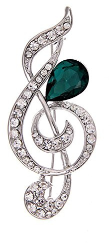 Broche Belons de Moda Con Forma de Nota Musical y Llave de Piso Con Diamantes de Imitación y Cristal Verde Para Mujer, Aleación, Pedrería