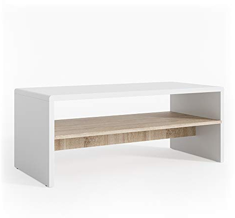 Vicco Couchtisch, Weiß/Sonoma, 99.6 x 39.8 cm | zur Aufbewahrung von Zeitschriften und Fernbedienungen