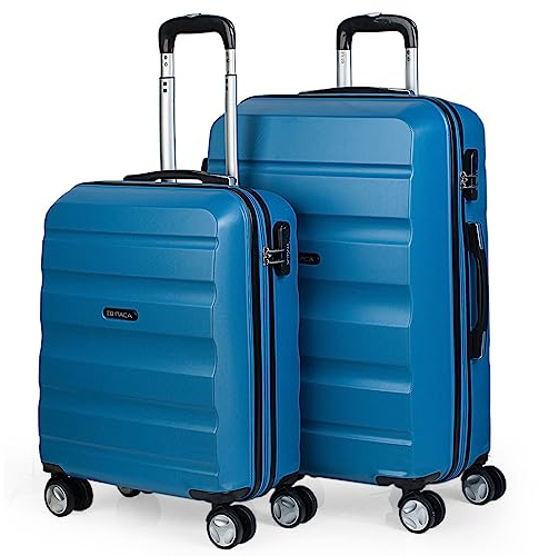 ITACA – 2 hårt skal resväska set 50/60 cm ABS. 4 rullar. Robust och lätt. Hänglås Två storlekar: Cabin och mitten. Studenter T71615, blå, 2 Koffers S/M, Resväska set