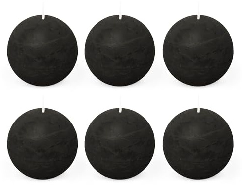 Spaas 6 Bougies Boules rustiques Non parfumées 80 mm 24 Heures Noir