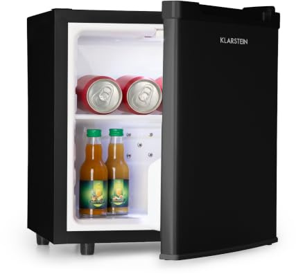 Klarstein Silent Cool Deluxe Edition - Kylskåp, minikyl, kompakt, 2 nivåer, steglös: 4,5-15 ° C, temperaturkontroll, 30 l volym, Arctic-Fox-kylning, 27 dB tyst, rymdbesparande, svart