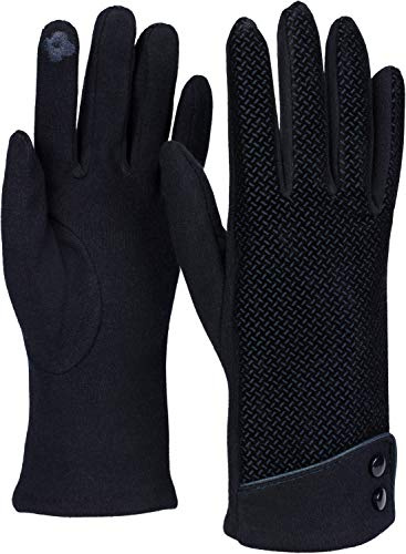 styleBREAKER Gants à écran tactile pour femmes avec motif ondulé et doublure polaire, gants thermiques chauds, hiver 09010029, couleur:Bleu foncé