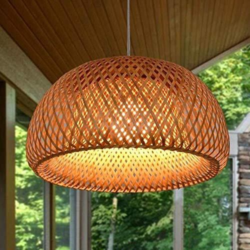 Lampada A Sospensione in Bambù Naturale Paralume in Vimini Lanterna Intrecciata Vintage Fatta A Mano Lampadario Stile Pastorale Giardino Sala Da Pranzo Soggiorno Illuminazione A Soffitto,30cm