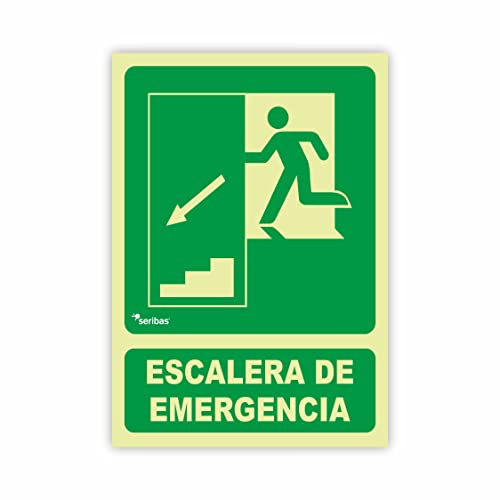 Seribas Señal Evacuación Salida Homologada, Fotoluminiscente Clase B - Cartel PVC 0.7 mm- Tamaño A4 21x30 cm - Tinta y Material Resistente para Interior o Exterior - Cartel evacuación.