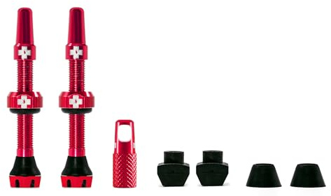 Muc-Off Rote Presta Tubeless Ventile, 44 mm - Hochwertige Anti-Leck Fahrradventile mit integriertem Werkzeug zum Entfernen des Ventilkerns