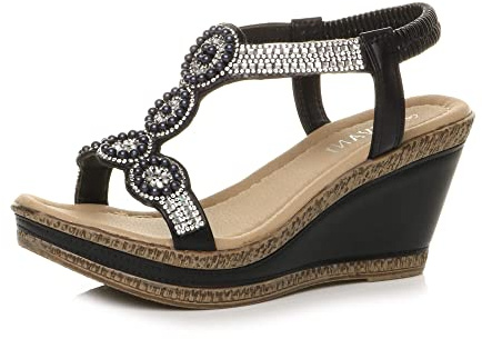 AJVANI Kvinnor damer hög kilklack plattformsspänne sommar peeptoe sandaler storlek, Svart diamant, 40 EU