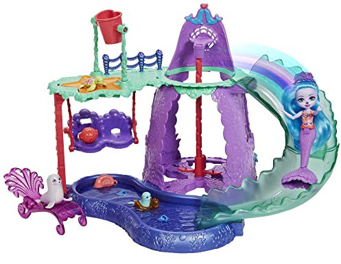 Enchantimals Royaume de l'océan Parc Aquatique des Sirènes, avec Mini-poupée Shayda Otarie, Mini-Figurines animales et Accessoires, Jouet Enfant, HCG03