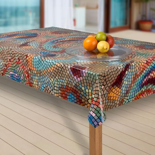 laro Wachstuch-Tischdecke Abwaschbar Garten-Tischdecke Wachstischdecke PVC Plastik-Tischdecken Eckig Meterware Wasserabweisend Abwischbar G03, Muster:Mosaik bunt, Größe:140x240 cm