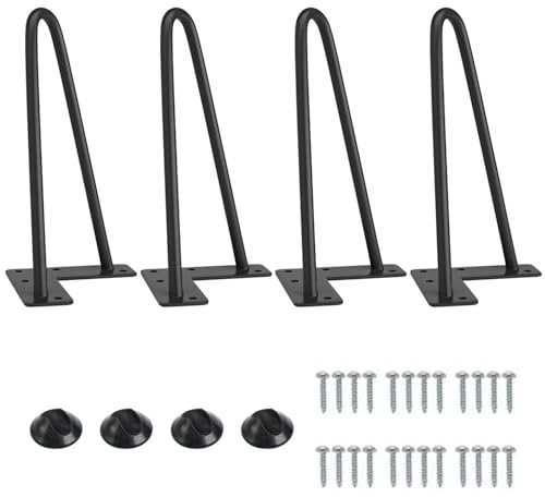 TSKDKIT 4 stycken bordsben i metall, svart, 20 cm, hårnål, bordsben, möbelfötter, metall, hårnålsben, bordsram för matbord, soffbord, skrivbord, arbetsbord