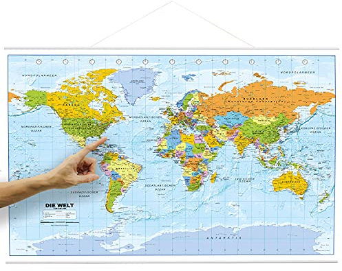 ORBIT Globes & Maps - Politische Weltkarte in deutsch als Poster mit Leisten, Karte der Welt, ca. 88x58cm, Aktuell 2025, Maßstab 1:46.400.000 Mio.