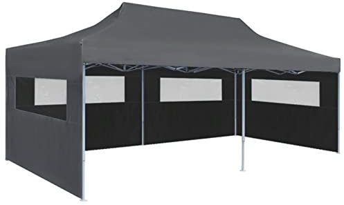 MOONAIRY Pop-Up Partyzelt mit Seitenwänden; Party Deko, Festzelt, Pavillon, Garden Decoration, Canopy Tent, Lagerzelt, Gartenpavillon, Faltbar 3 x 6 m Anthrazit