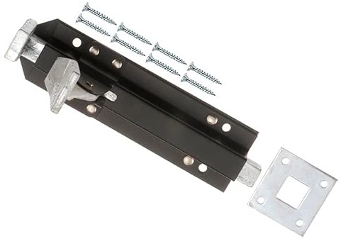 TERF® Heavy Duty Foot Operated Gate Door Bolt 200mm (8 inch) Including Fixing Screw Black Foot Operated Door Gate Bolt For Garage Door Garden Gate Lock Shed and Multi Purpose Use - Pack of 1