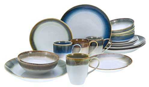 Creatable, 23864, Serie Cascade, 16-teiliges Geschirrset für 4 Personen, Kombiservice aus Steinzeug, spülmaschinen- und mikrowellengeeignet, Qualitätsproduktion