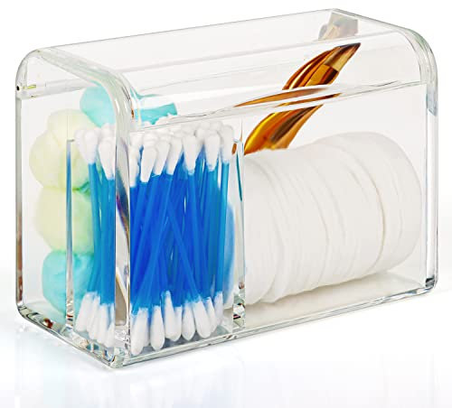 BELLE VOUS 3 Fächern Badezimmer Organizer mit Deckel - Durchsichtiger Acryl Schminktisch Organizer - Spenderbehälter für Kosmetika, Make-up, Wattestäbchen, Wattebällchen und Wattepads Aufbewahrung