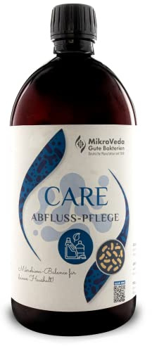 MikroVeda CARE Abfluss-Pflege, Abflussreiniger 1 Liter, Bio-Pflegemittel für Rohr und Abfluss mit Mikroorganismenkomplex zur Beseitigung unangenehmer Gerüche