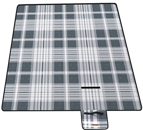 SONGMICS Picnic Blanket, 300 x 200 cm, Large Mat for Camping, Park, Garden, Beach, Outdoors, with Waterproof Backing, Foldable, Grey and White GCM006G03