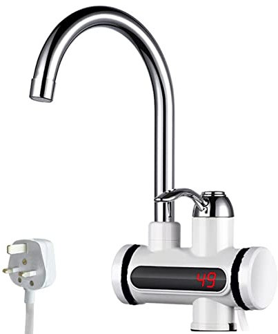 Instant Hot Water Tap Electric Instant Water Heater Boiling Water Tap 220V Water Heaters Faucet Fast Hot Water Tap with LED Digital Display for Kitchen Bathroom Facilities(British Plug)