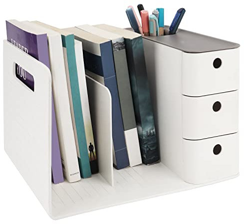 BELLE VOUS Weißer Schreibtisch Organizer mit 3 Schubladen - Mehrzweck Ablage Schreibtisch aus PP-Kunststoff - Tischorganizer Schreibtisch für Büro Aufbewahrung & Organisation