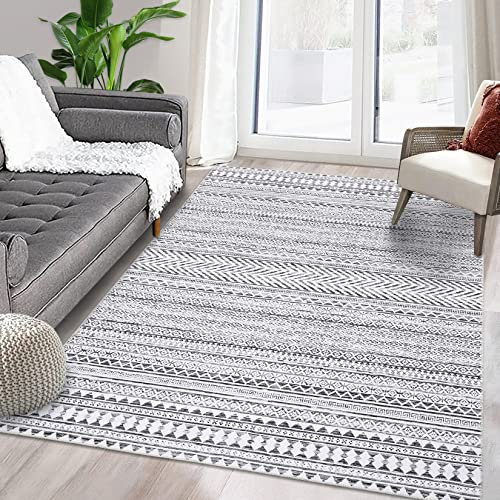 LuxFocus Wasserdichter Boho Home Deco Teppich, Niederfloriger Marokkanischer Teppich Waschbar Öl- und Schmutzabweisend, Rutschfest für Wohnzimmer, Schlafzimmer, Esszimmer, 160 x 230 cm, Grau