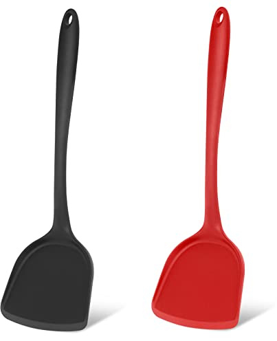 2 Stück Silikon Wok Spatel, Antihaft BPA-freie Hohe Hitzebeständige Praktische Küchenutensilien zum Kochen, Backen, Eierdrehen, Pfannkuchen, Burger, Antihaft Silikon mit Edelstahl Core