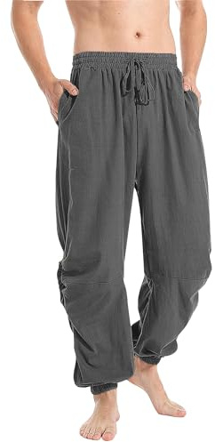 YAOBAOLE Herren Leinen Freizeithose Elastikbund mit Taschen Dunkelgrau XL