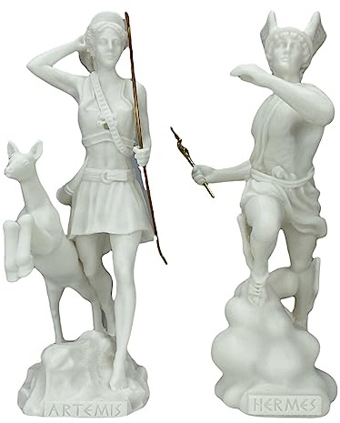 Set Gott Hermes & Göttin Artemis griechische römische Statue Skulptur Figuren