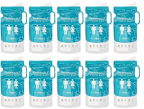 Einweg-Urinal-Beutel, 10Stück 750ml Tragbarer Notfall-Pinkelbeutel Unisex-Urinalbeutel Vomit Bag für Camping Wandern Reisen Auto Stau, Toilette Urinbeutel für Männer Frauen Kinder