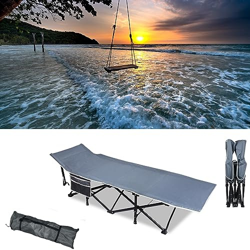 HENGMEI Feldbett Klappbar Campingbett Feldbetten Feldbetten Klappbar Bett mit Seitentasche Tragetasche, Belastung 250kg für Büro Zuhause Camping, Grau