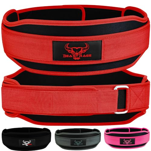 Viktlyftningsbälte dubbelstyrka 5,5 vadderad neopren rygg gym bodybuilding dödlyft, träning, fitness, träningsbälten, män, kvinnor, ländryggsträning, kärnstöd (X-Large, röd)