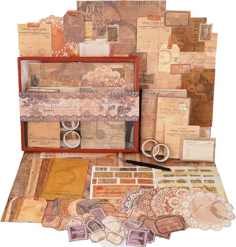 Funto Scrapbooking Kit (96 stuks), Vintage Collection-Retro Travel, ideale geschenkdoos verpakking, perfect voor Bullet scrapbook materialen, Planner DIY kunst knotsel collage