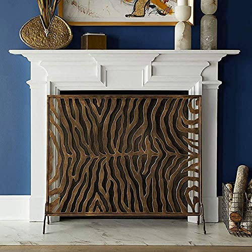 RsFiL Spark Protection Extra Large Flat Fire Guard Brown Fireplace Screen, Baby Safe Fire Screen Metal Mesh for Gas Fireplace/Log Wood Burner, Zebra Pattern Design (Color : Brown) Feito na China