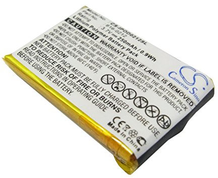 250mAh Ersatzakku kompatibel mit Apple iPOD Shuffle, iPOD Shuffle MB226LL/A, iPOD Shuffle MB228LL/A, iPOD Shuffle MB519LL/A, iPOD Shuffle MB523LL/A, iPOD Shuffle MB682LL/A, iPOD Shuffle MB684LL/A
