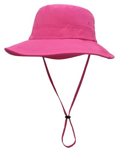 Huakunda Damen Wasserdichter Fischerhut Breite Krempe UPF50+ UV-Schutz Sonnenhut mit Kinnband Bucket Hat für Strand Surfen (DE/NL/SE/PL, Alphanumerisch, Einheitsgröße, Rosa)