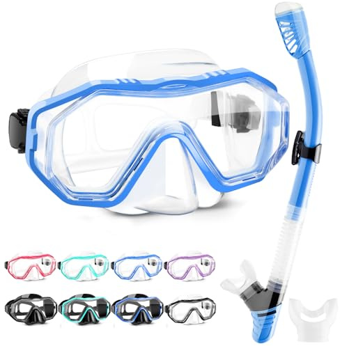 HINATAA Trockenes Schnorchel-Set, mehrfarbig, 180°-Sicht, Anti-Beschlag-Tauchbrille und Silikon-Anti-Leck-Trocken-Schnorchelschlauch, professionelle Schnorchelausrüstung, einfache Atmung,